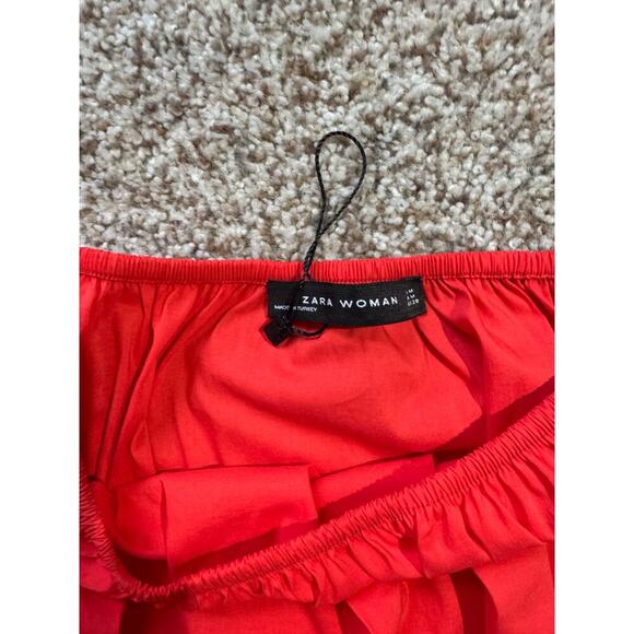 NWOT - ZARA WOMAN shirt, size Medium, puffy sleeves, crisp material, Red/Orange - Picture 4 of 8